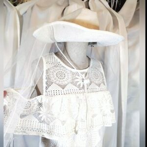 Cowgirl Wedding Dress+Cowboy Hat/Veil Off-The Shoulder, Midi, Lace, White, M